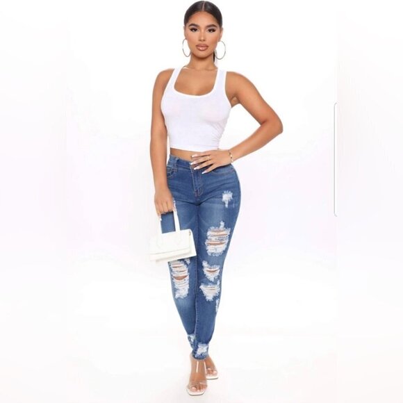 Fashion Nova, Women's Reagan Mid Rise Skinny Jeans-Medium Blue Wash. Size:5. NWT - Picture 12 of 13